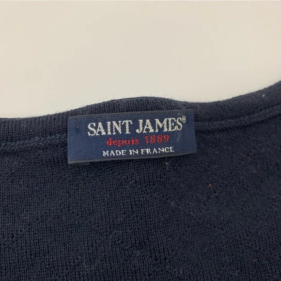 Saint James Cardigan Wool Blue France Sz 12 Metal Clasps Nautical Old Money - Picture 7 of 12